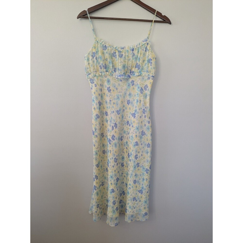 Vtg Express Y2K Silk Babydoll Floral Fairy Dress Midi Dainty Butter Yellow 5/6 - Picture 1 of 9